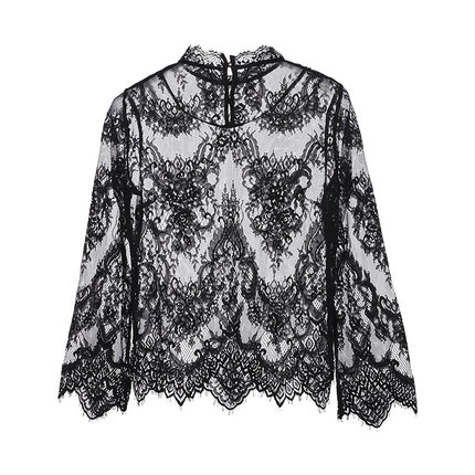 心爱暗夜悦动蕾丝长袖立领睫毛性感浪漫撩人女士上衣SL72N42