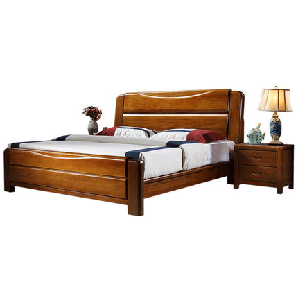 金丝胡桃木实木床双人大床1.8米简约现代婚床主卧1.5m高箱储物床