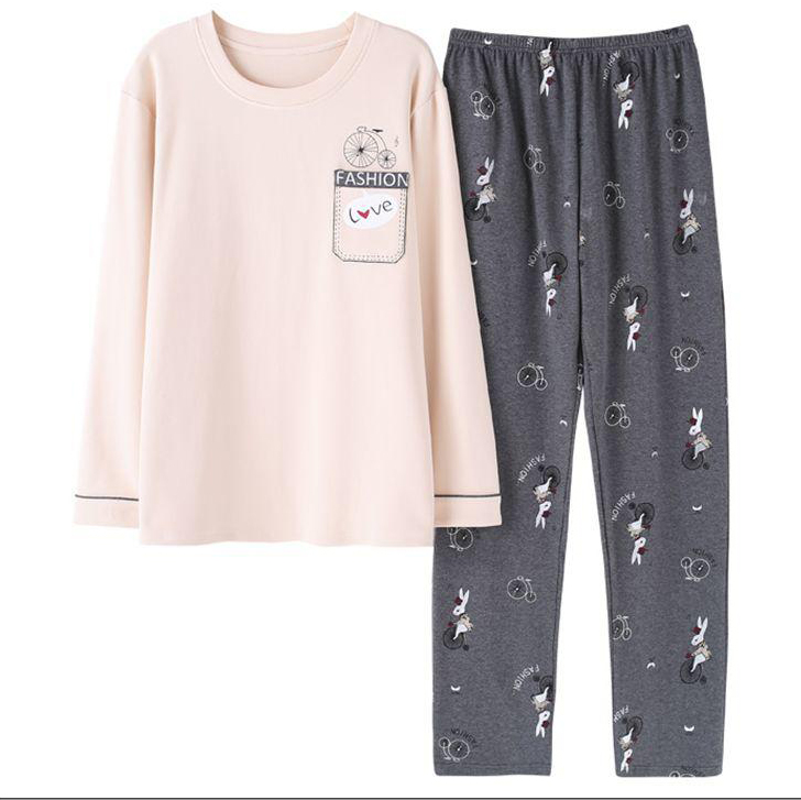 纯棉情侣睡衣套装春秋冬季女长袖韩版可爱宽松