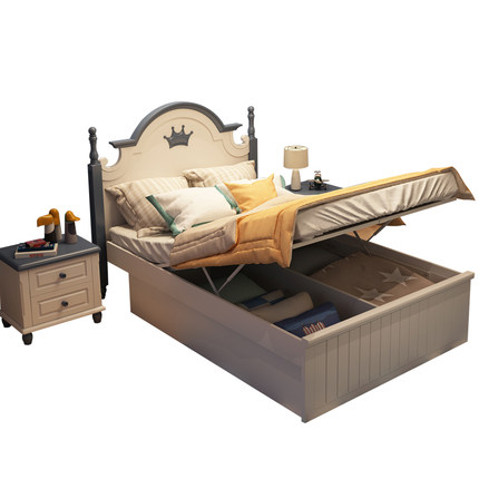 儿童房家具组合套装青少年儿童床男孩单人床1.5米储物高箱小孩床