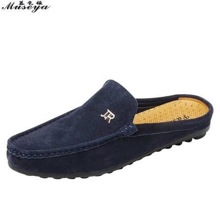 半拖鞋男男鞋半托百搭休闲豆豆鞋当季新款凉拖半脱夏天皮鞋男士