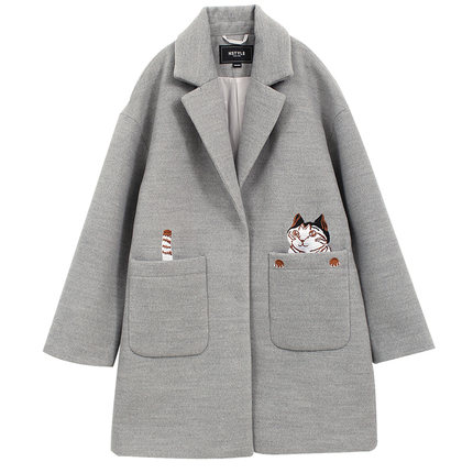 冬季刺绣毛呢外套女中长款2017新显瘦妮子大衣韩范